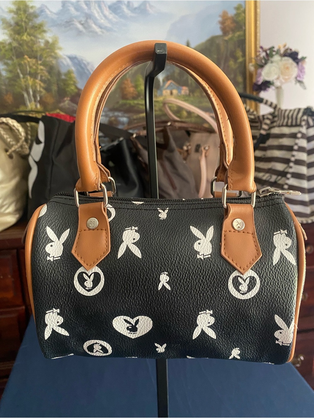 Deadstock VNTG Y2K Playboy Mini Barrel Bag Black/White Monogram Hot Topic Rare